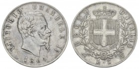 Italy, Savoia - Napoli, Vittorio Emanuele II re d’Italia, 1861-1878. 5 lire 1864, AR 37mm., 24.86g. Pagani 485. MIR 1082d.

Rare. Very Fine.

Ex N...