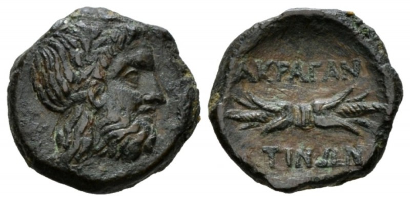 Sicily, Agrigentum Bronze circa 338-287, Æ 14mm., 2.08g. Laureate head of Zeus r...