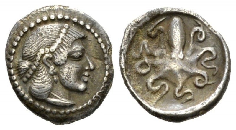 Sicily, Syracuse Litra circa 470-466, AR 10mm., 0.75g. Diademed head of Arethusa...