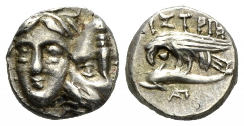 Moesia, Istros Diobol circa 400-350, AR 9mm., 1.37g. Two young male heads facing...