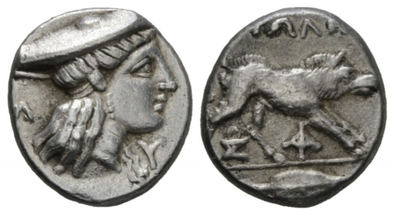 Aetolia, Aetolian League Triobol circa 279-168, AR 12mm., 2.34g. Head of Aitolia...