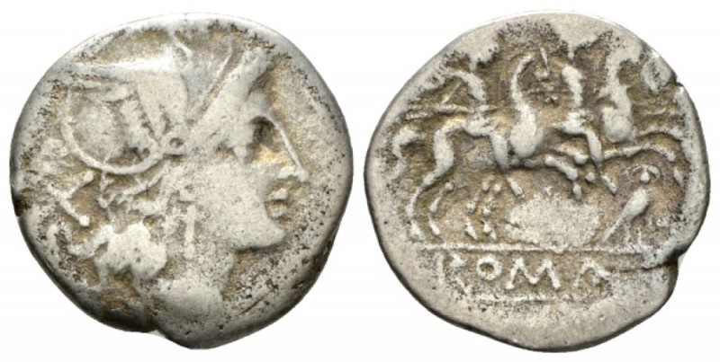 Owl series. Denarius circa 190-194, Æ 18.5mm., 3.64g. Helmeted head of Roma r.; ...