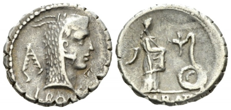 L. Roscius Fabatus. Denarius serratus circa 64, AR 18mm., 3.98g. Head of Juno So...