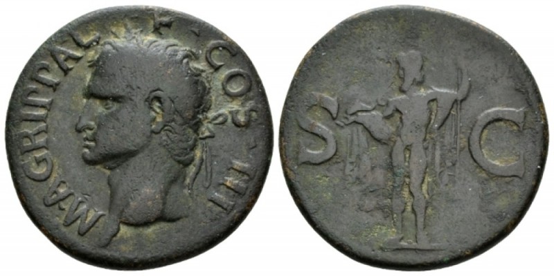 In the name of Agrippa As After 37, Æ 28.5mm., 11.66g. M AGRIPPA L – F COS III H...