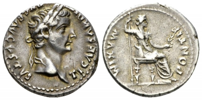 Tiberius, 14-37 Denarius Lugdunum circa 14-37, AR 18.5mm., 3.73g. TI CAESAR DIVI...