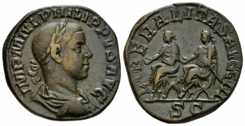 Philip II, 247-249 Sestertius circa 247-249, Æ 28mm., 18.48g. IMP M IVL PHILIPPV...