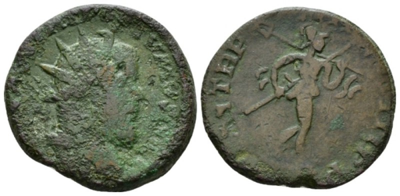 Postumus, 259-268 Dupondius circa 262, Æ 25mm., 8.87g. Radiate bust r. Rev. Mars...