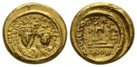 Heraclius, with Heraclius Constantine, 610-641 Solidus Carthage circa 625-625, AV 13.5mm., 4.47g. Crowned and draped facing busts of Heraclius and Her...