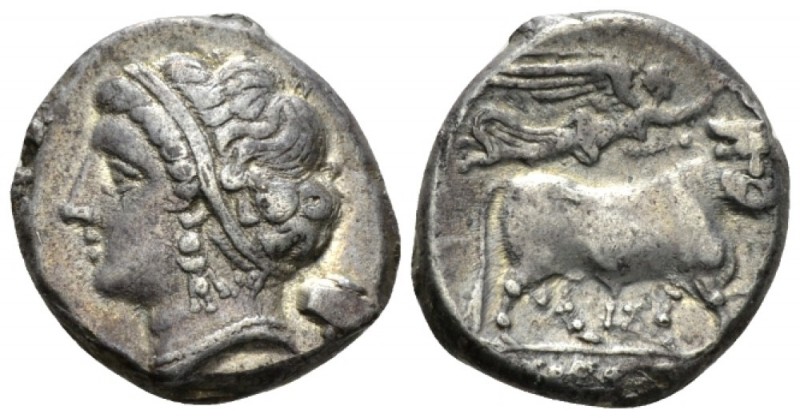 Campania, Neapolis Nomos circa 275-250, AR 18mm., 7.12g. Diademed head of nymph ...