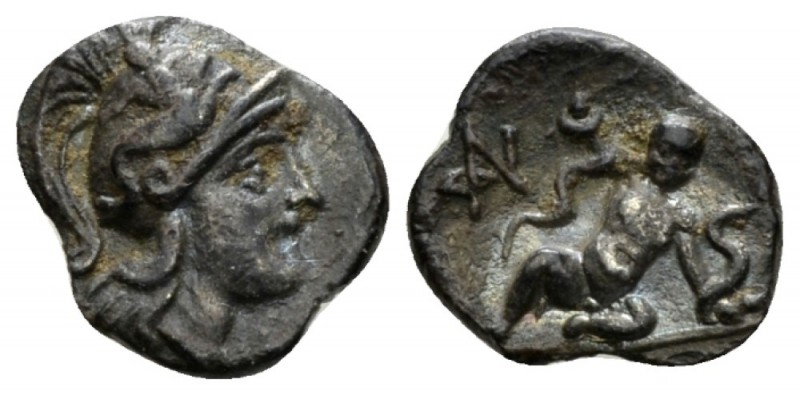 Calabria, Tarentum Diobol circa 280-228, AR 10mm., 0.98g. Head of Athena r., wea...