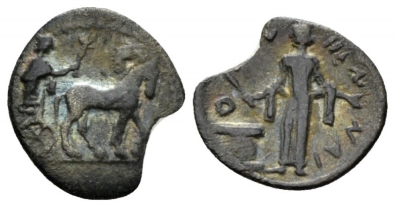 Sicily, Enna Litra circa 440-430, AR 12mm., 0.59g. Demeter driving slow quadriga...