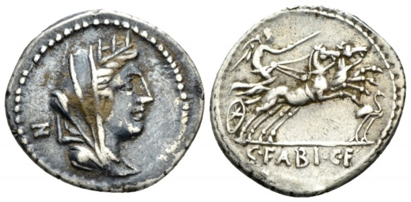 C. Fabius C.f. Hadrianus. Denarius circa 102, AR 21.5mm., 3.80g. Turreted and ve...