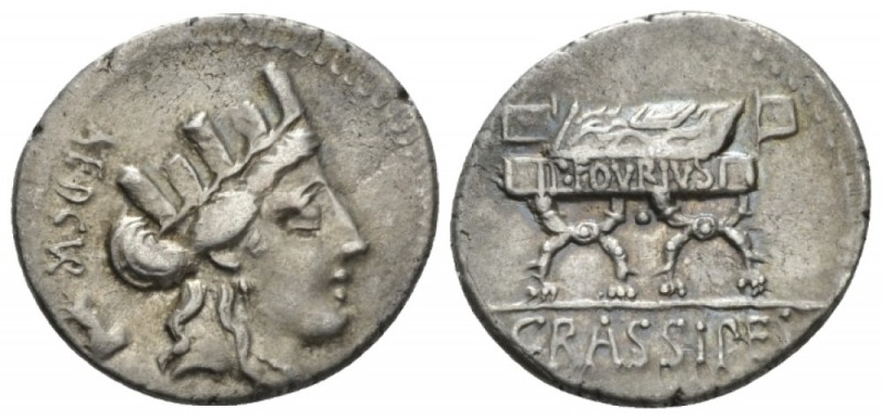 P. Fourius Crassipes. Denarius circa 84, AR 19.5mm., 3.72g. AED CVR (VR ligate) ...