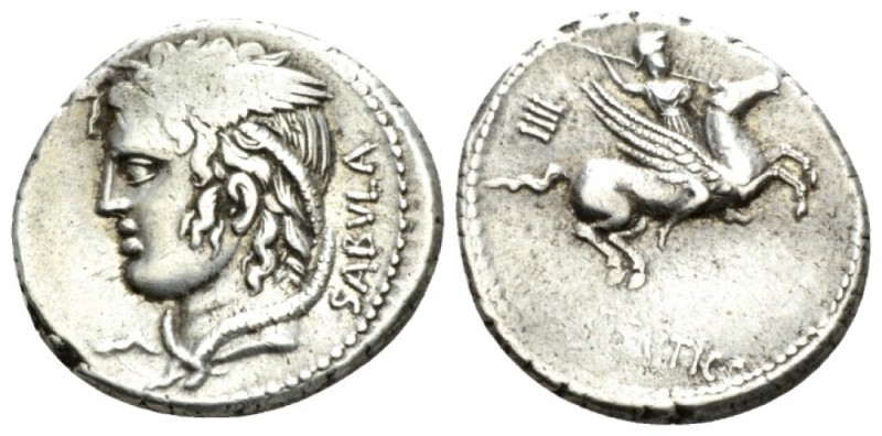 C. Cossutius C.f. Sabula. Denarius circa 74, AR 19mm., 3.91g. SABVLA Head of Med...