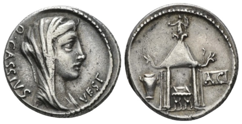 Q. Cassius Longinus. Denarius circa 55, AR 18.5mm., 4.01g. Q·CASSIVS – VEST Veil...