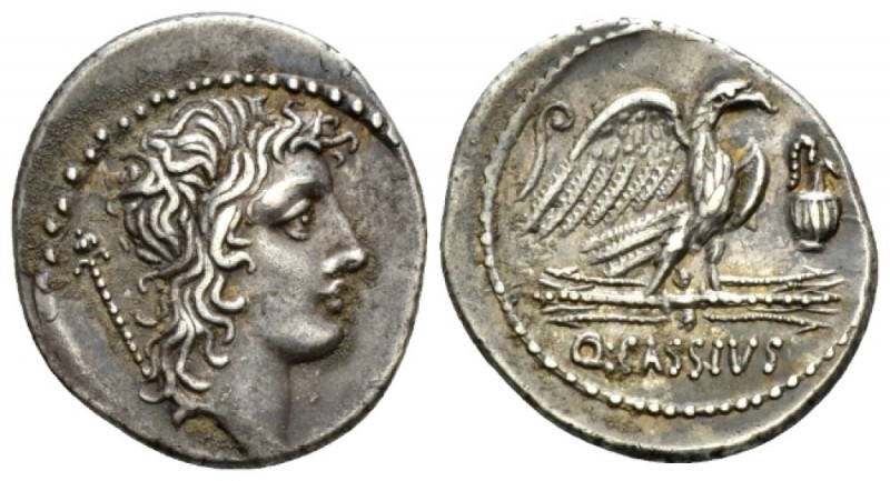 Q. Cassius Longinus. Denarius circa 55, AR 17.5mm., 3.45g. Head of Genius Populi...