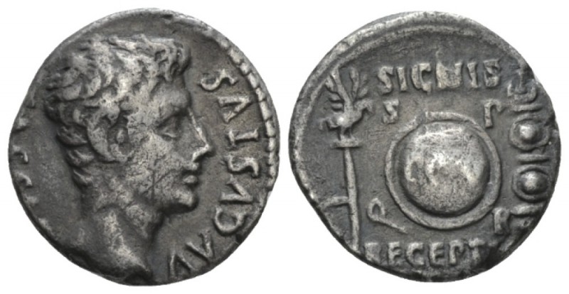 Octavian as Augustus, 27 BC – 14 AD Denarius Colonia Patricia circa 19 BC, AR 17...