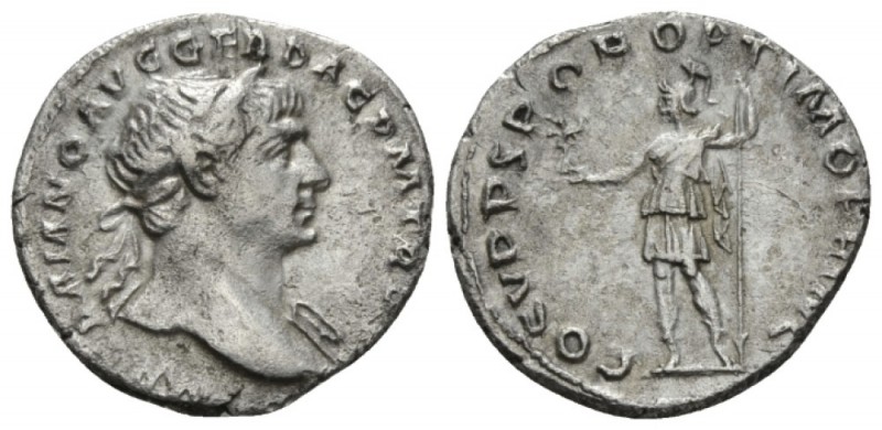 Trajan, 98-117 Denarius circa 103-111, AR 18.5mm., 3.10g. Laureate head r., drap...