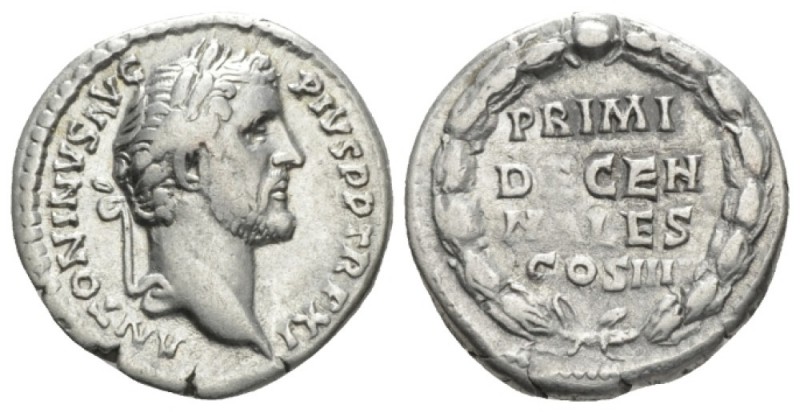 Antoninus Pius, 138-161 Denarius circa 147-148, AR 18mm., 3.00g. Laureate head r...