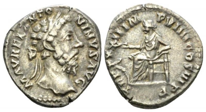 Marcus Aurelius, 161-180 Denarius circa 177-178, AR 28mm., 3.23g. M AVREL ANTONI...