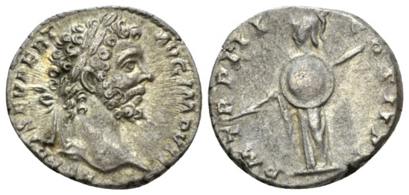 Septimius Severus, 193-211 Denarius circa 195-196, AR 18mm., 3.43g. Laureate hea...