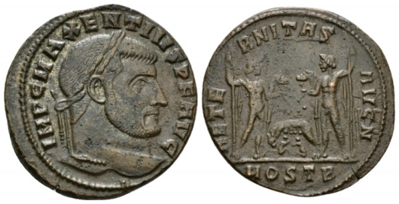 Maxentius, 306-312 Follis Ostia circa 309, Æ 25mm., 6.63g. IMP C MAXENTIVS P F A...