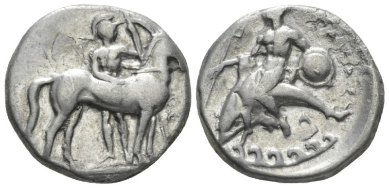 Calabria, Tarentum Nomo circa 344-334, AR 20.5mm., 7.44g. Calabria, Tarentum, No...