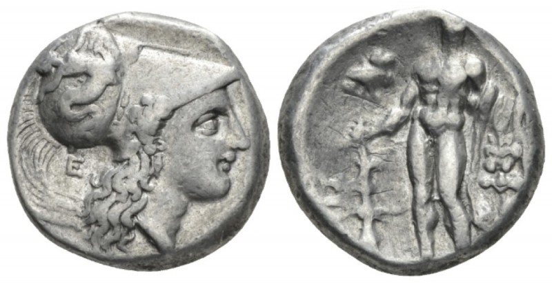 Lucania, Heraclea Nomos circa 281-278, AR 19mm., 7.82g. Helmeted head of Athena ...