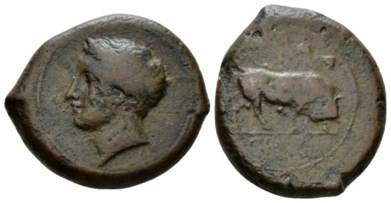 Sicily, Adranon Hemidrachm circa 344-336, Æ 23.5mm., 8.57g. Diademed and horned ...