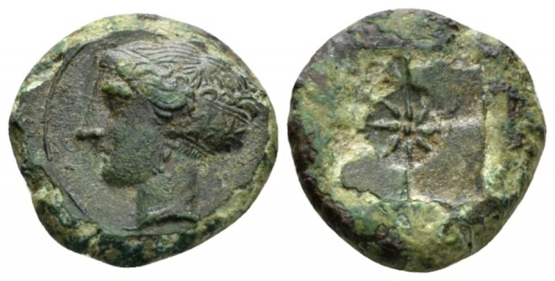 Sicily, Syracuse Hemilitron circa 410-405, Æ 15mm., 3.30g. Head of Arethusa l., ...