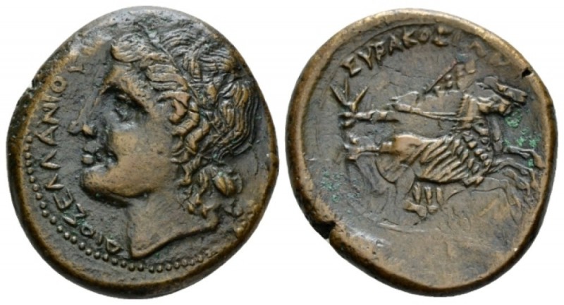 Sicily, Syracuse Bronze circa 287-278, Æ 24mm., 10.47g. Laureate head of Zeus He...