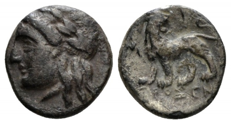 Ionia, Miletus Diobol circa 331-323, AR 11.5mm., 1.47g. Laureate head of Apollo ...