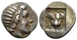 Islands off Caria, Rhodes Drachm circa 125-88, AR 16mm., 2.66g. Radiate head of Helios r. Rev. Rose within incuse square. SNG Aulock - , SNG Keckman -...