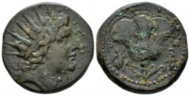 Islands off Caria, Rhodes Bronze circa 88-85, Æ 27.5mm., 17.42g. Radiate head of Helios r. Rev. Rose; in l. field, Nike flying r. with wreath and in r...