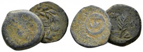 Judaea, Valerius Gratus, 15-26 Jerusalem Prutha circa 16-17 year 3 of Tiberius, Æ 16mm., 4.05g. Lot of two pruthae: Alexander Jannaios, 104-76 Jerusal...