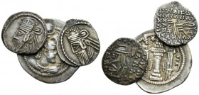 Parthia, Lot of three coins circa 147-191, AR 22mm., 11.27g. Lot of three coins: Vologases IV, 147-191 Drachm circa 147-191, AR 18.5mm., 3.64g. Diadem...