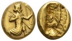 Persia (Achaemenidae), Sardis Daric mid IV century BC, AV 14.5mm., 8.30g. The Great King kneeling r., holding bow and spear. Rev. Oblong incuse with u...