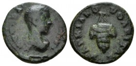 Moesia, Marcianopolis Diadumenian, 218 Bronze circa 218, Æ 17mm., 2.63g. Bareheaded and cuirassed bust r. Rev. MAPKIANOΠOΛEITΩN Bunch grapes. Varbanov...