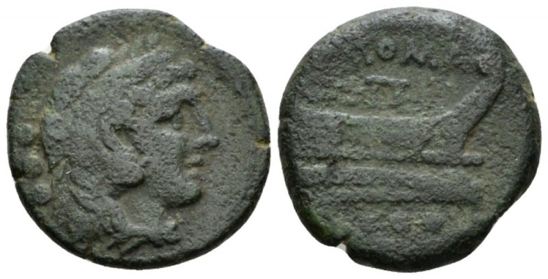 Quadrans Sardinia after 211, Æ 19mm., 6.61g. Head of Hercules r., wearing lion's...