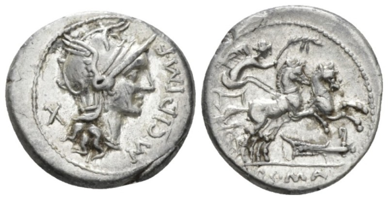 M. Cipius M. f. Denarius circa 115 or 114, AR 17.5mm., 3.94g. M·CIPI·M·F Helmete...