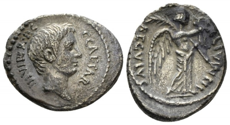 Octavianus and L. Livineius Regulus. Denarius circa 42, AR 17mm., 3.38g. C·CAESA...