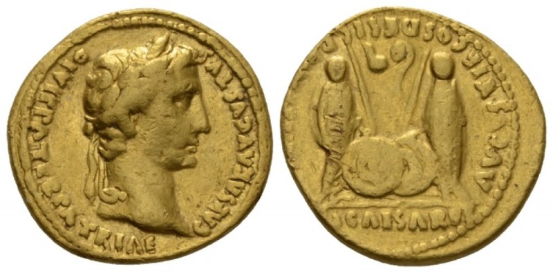 Octavian as Augustus, 27 BC – 14 AD Aureus Lugdunum circa 2 BC - 4 AD, AV 20mm.,...