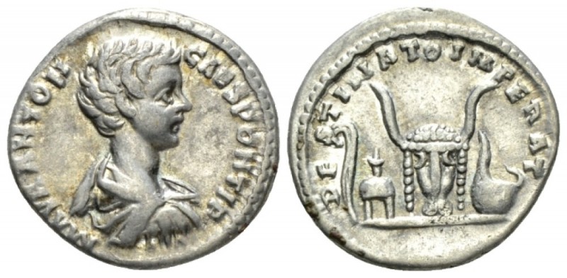 Caracalla Caesar, 196-198. Denarius circa 196-198, AR 19mm., 3.10g. Bare-headed ...