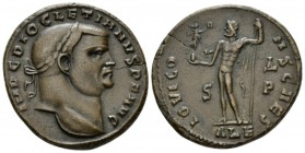 Diocletian, 284-305 Follis Alexandria circa 304-305, Æ 27.5mm., 10.47g. IMP DIOCLETIANVS P F AVG Laureate head r. Rev. IOVI CONS CAES Jupiter standing...