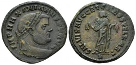 Maximianus Herculius, first reign 286-305 Follis Carthage circa 299-305, Æ 28.5mm., 9.29g. IMP MAXIMIANVS P F AVG Laureate head r. Rev. SALVIS AVGG ET...