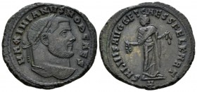 Galerius Maximianus Caesar, 293-305 Follis circa 299-303, Æ 28mm., 9.56g. Laureate head r. Rev. Carthago standing facing, head l., holding fruits in b...