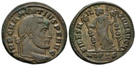 Maxentius, 306-312 Follis circa 309-312, Æ 25mm., 7.45g. Laureate head r. Rev. Fiedes standing l., holding standard in each hand. RIC 45. C 68.

Bro...