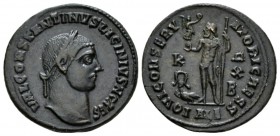 Licinius, 308-324 Follis circa 316-317, Æ 21mm., 3.51g. Laureate head r. Rev. Jupiter standing l. holding Victory on a globe and scepter; at feet l., ...