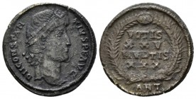 Constantius II, 337-361 Siliqua Antioch circa 347-350, AR 20.5mm., 2.73g. Pearl-diademed head r. Rev VOTIS XXV MVLTIS XXX in four lines within wreath;...