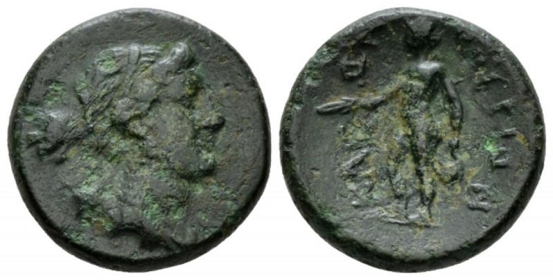 Lucania, Thurium Bronze circa 280-213, Æ 18.5mm., 6.06g. Bust of Artemis r., hol...